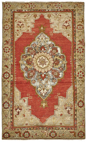 Gekro Kırmızı Bej Madalyon Desenli El Dokuma Halı 112x187 cm