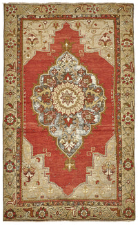 Gekro Kırmızı Bej Madalyon Desenli El Dokuma Halı 112x187 cm