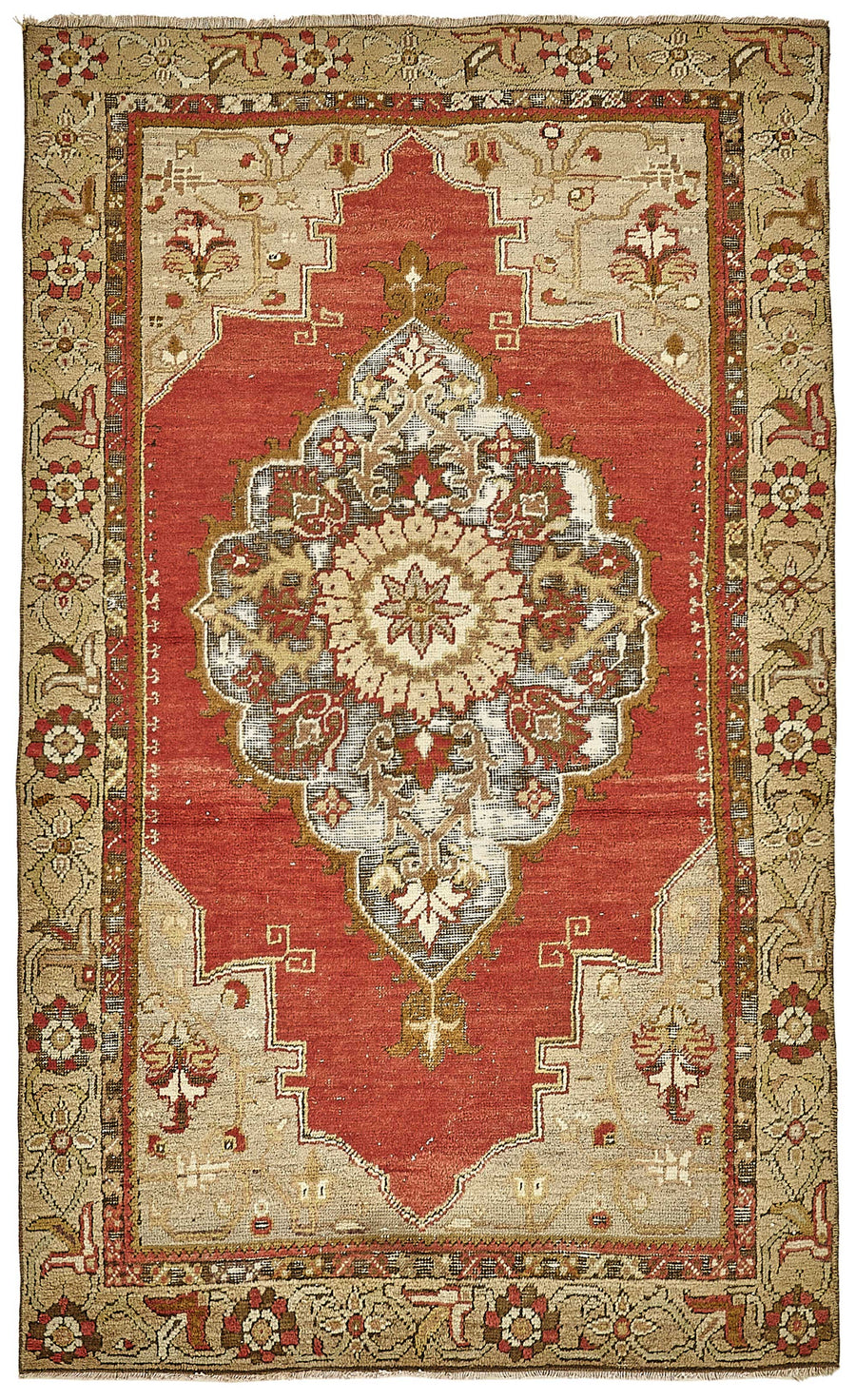 Gekro Kırmızı Bej Madalyon Desenli El Dokuma Halı 112x187 cm