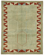 Gekro Yeşil Kırmızı Geometrik Desenli Yün Pamuk El Dokuma Halı 156x200 cm