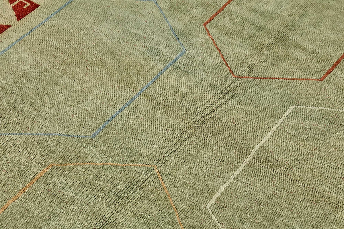 Gekro Yeşil Kırmızı Geometrik Desenli Yün Pamuk El Dokuma Halı 156x200 cm – mekânda kullanım