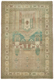 Gekro Bej Turkuaz Geometrik Desenli Pamuk ve Yün Halı 142x210 cm