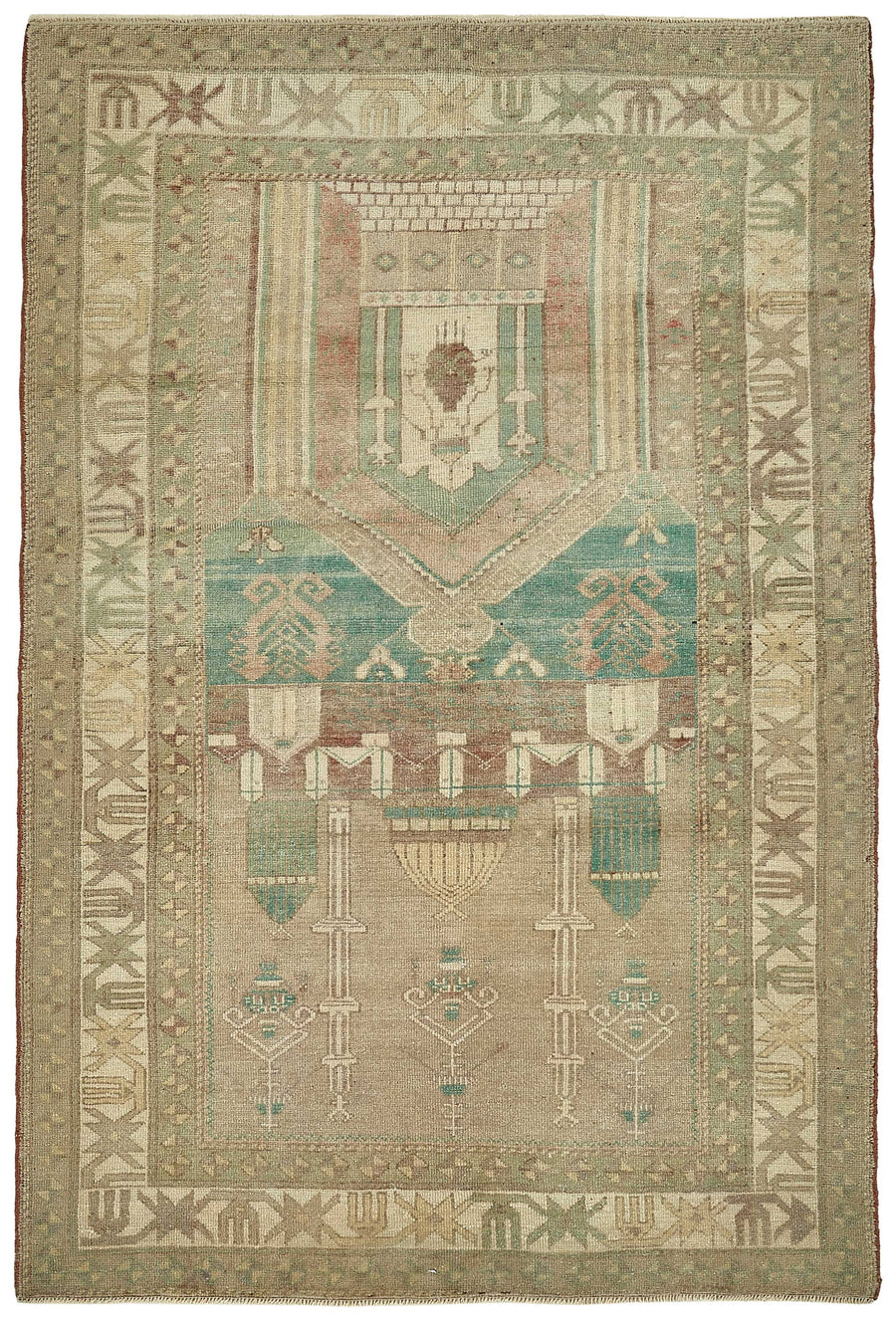 سجادة Gekro بيج وفيروزية بنقوش هندسية من القطن والصوف 142x210 cm