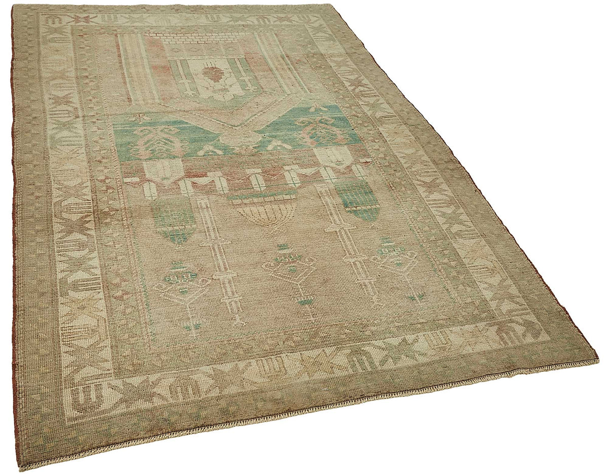 Gekro Bej Turkuaz Geometrik Desenli Pamuk ve Yün Halı 142x210 cm – genel görünüm