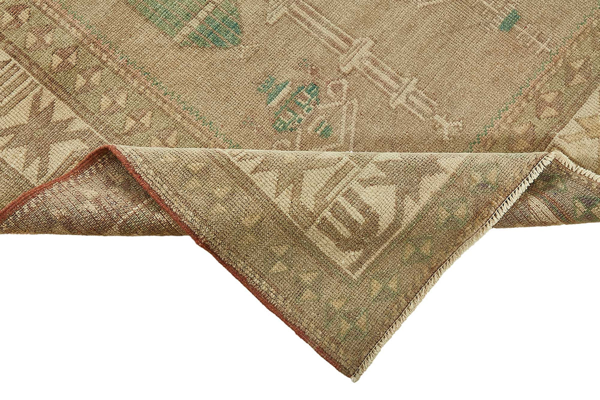 Gekro Bej Turkuaz Geometrik Desenli Pamuk ve Yün Halı 142x210 cm – kenar detayı