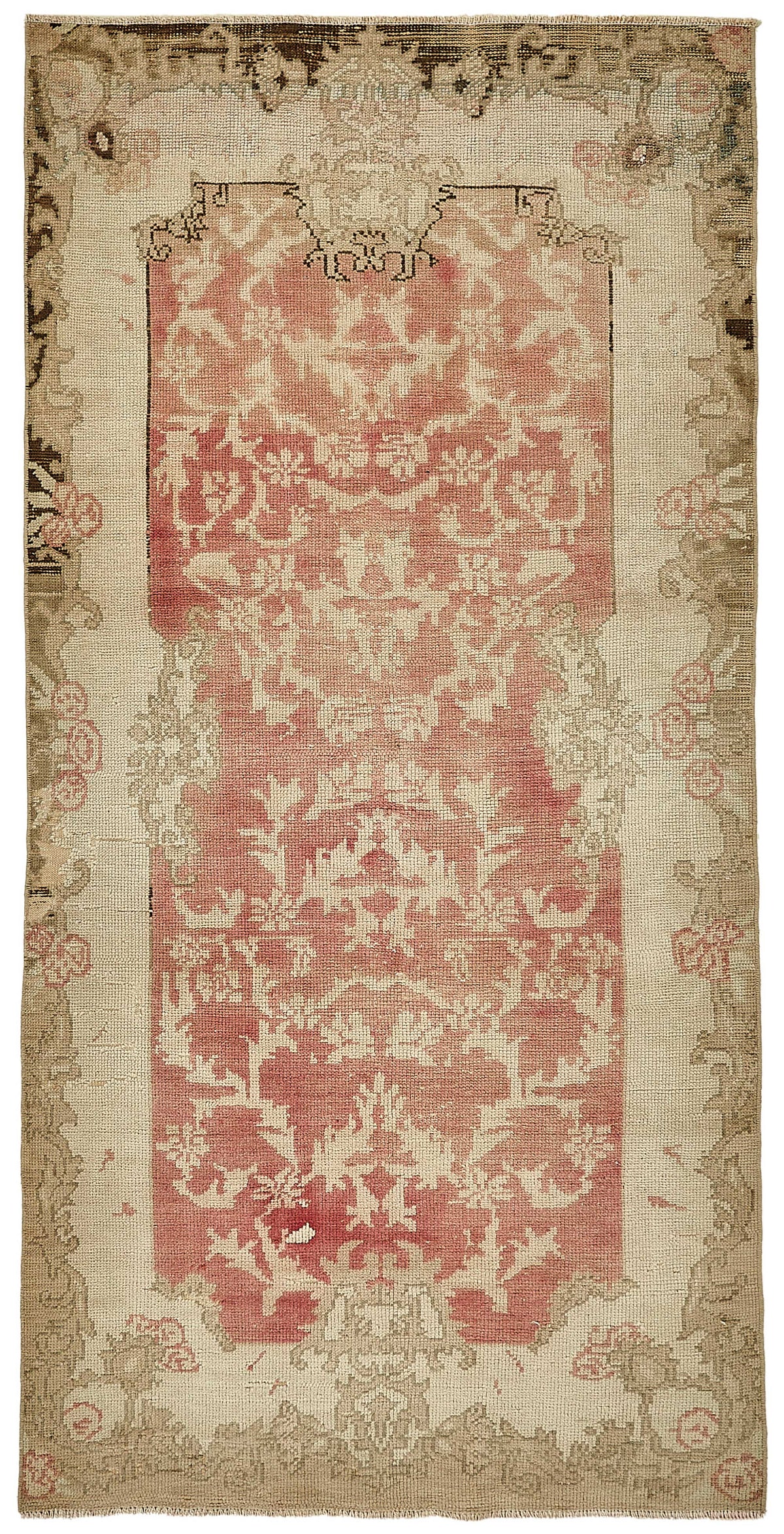 Tapis vintage Gekro tissé à la main, beige et rouge, motif médaillon 106x212 cm