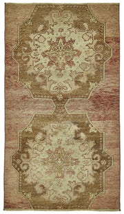 Gekro Kahverengi Bej Madalyon Desenli Vintage Yün Halı 100x180 cm
