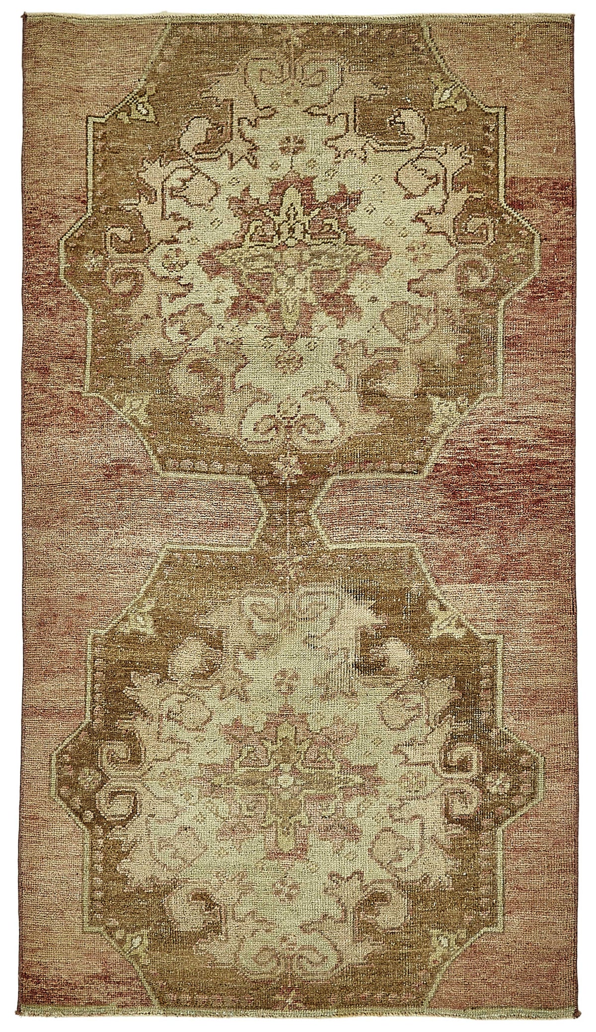 Gekro Kahverengi Bej Madalyon Desenli Vintage Yün Halı 100x180 cm