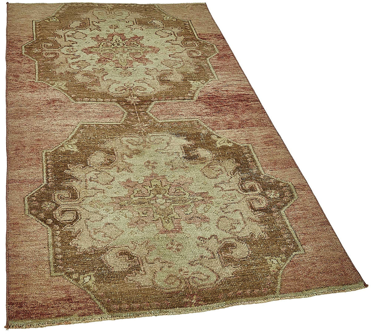 Gekro Kahverengi Bej Madalyon Desenli Vintage Yün Halı 100x180 cm – genel görünüm