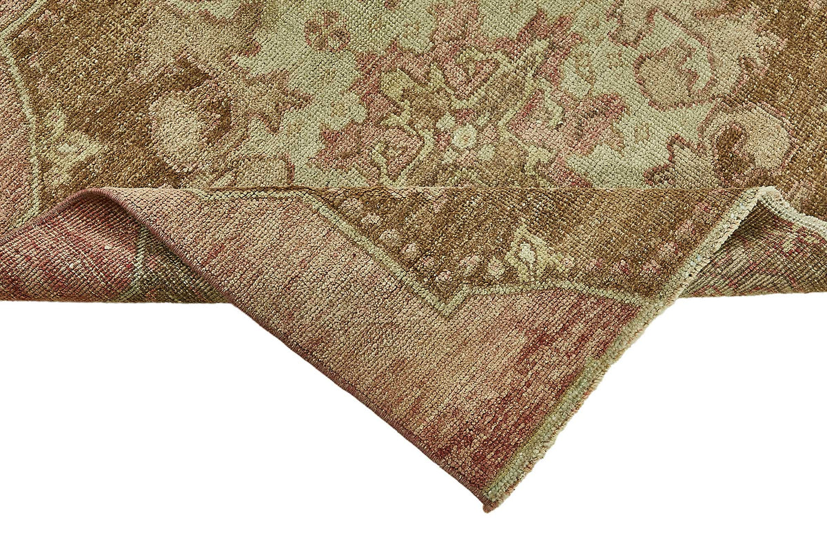Gekro Kahverengi Bej Madalyon Desenli Vintage Yün Halı 100x180 cm – kenar detayı