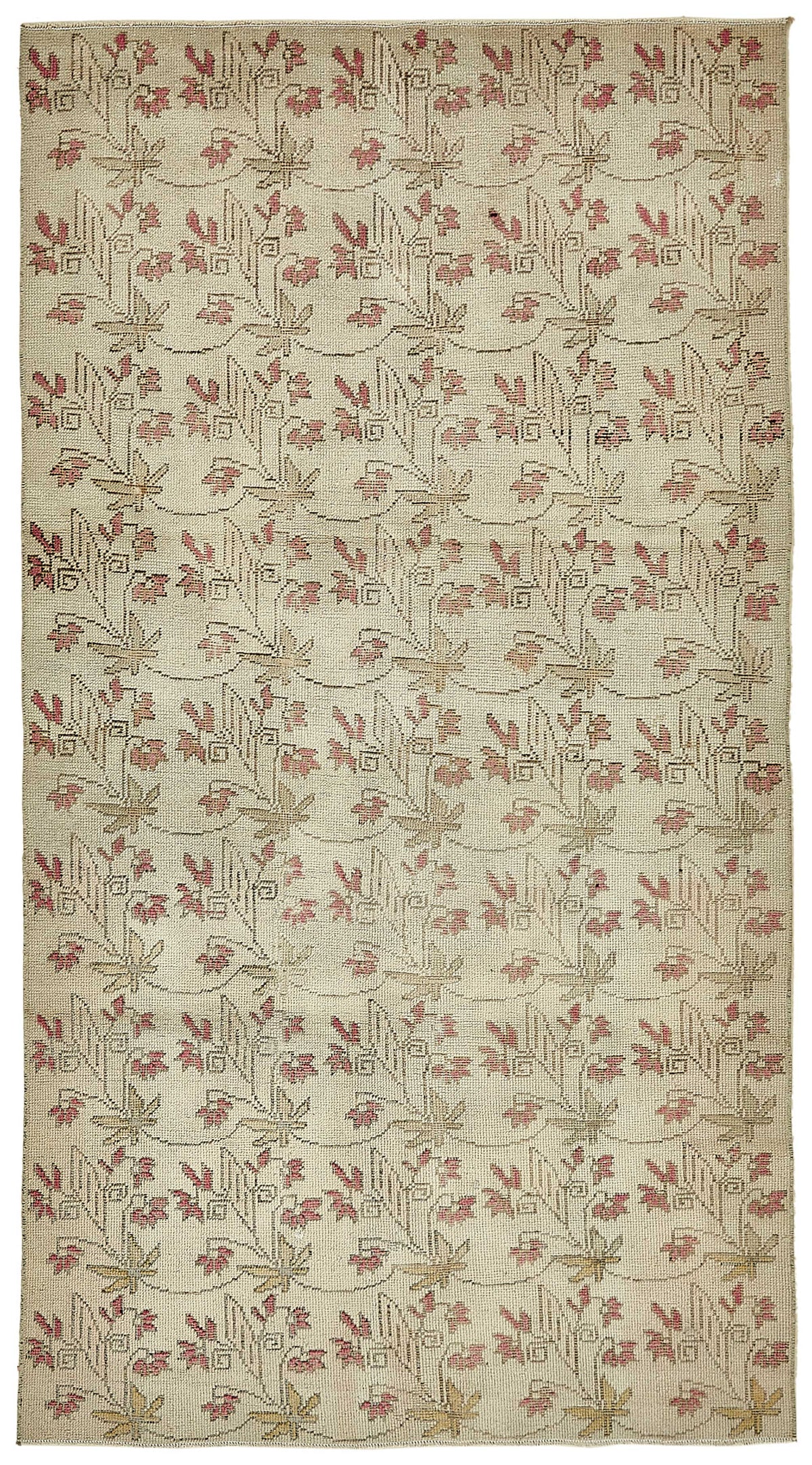Gekro Vintage Anadolu Halısı Bej ve Pembe Çiçek Desenli 116x209 cm 49933