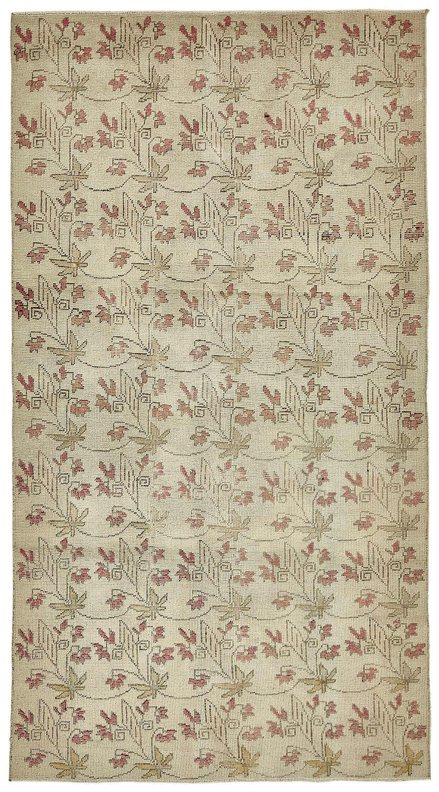 Gekro Vintage Anadolu Halısı Bej ve Pembe Çiçek Desenli 116x209 cm 49933