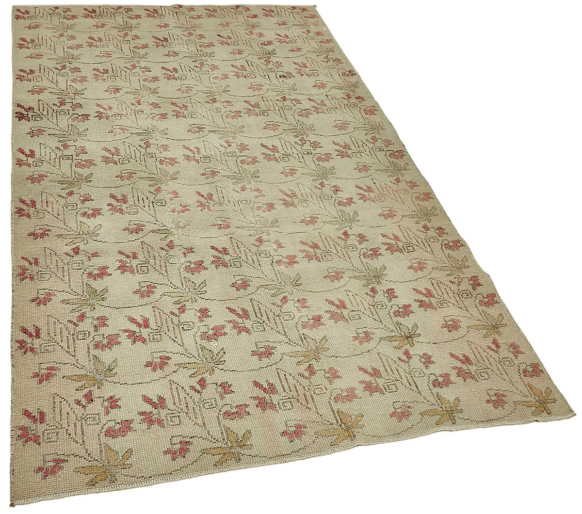 Gekro Vintage Anadolu Halısı Bej ve Pembe Çiçek Desenli 116x209 cm 49933 – genel görünüm