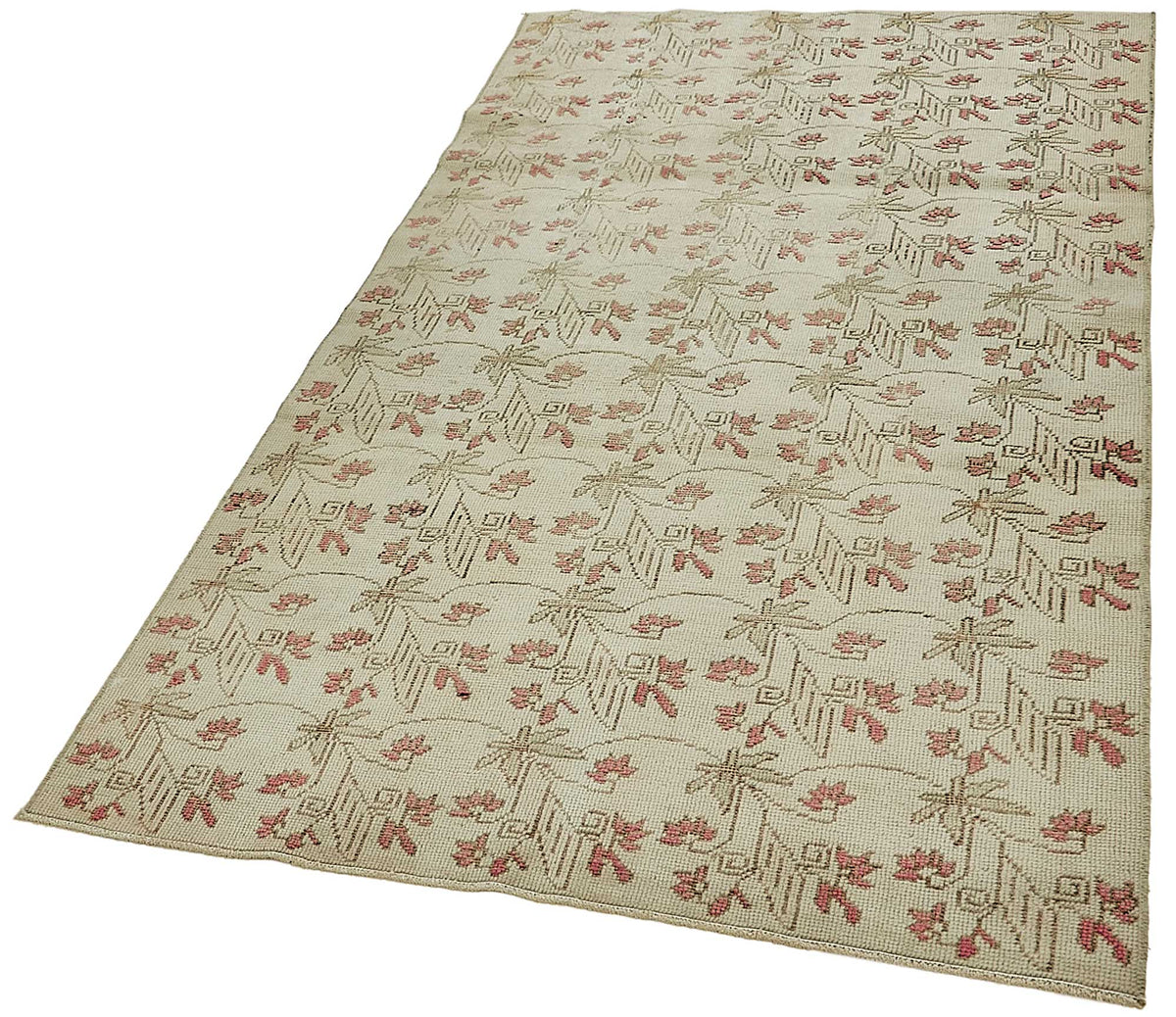 Gekro Vintage Anadolu Halısı Bej ve Pembe Çiçek Desenli 116x209 cm 49933 – doku yakın çekim