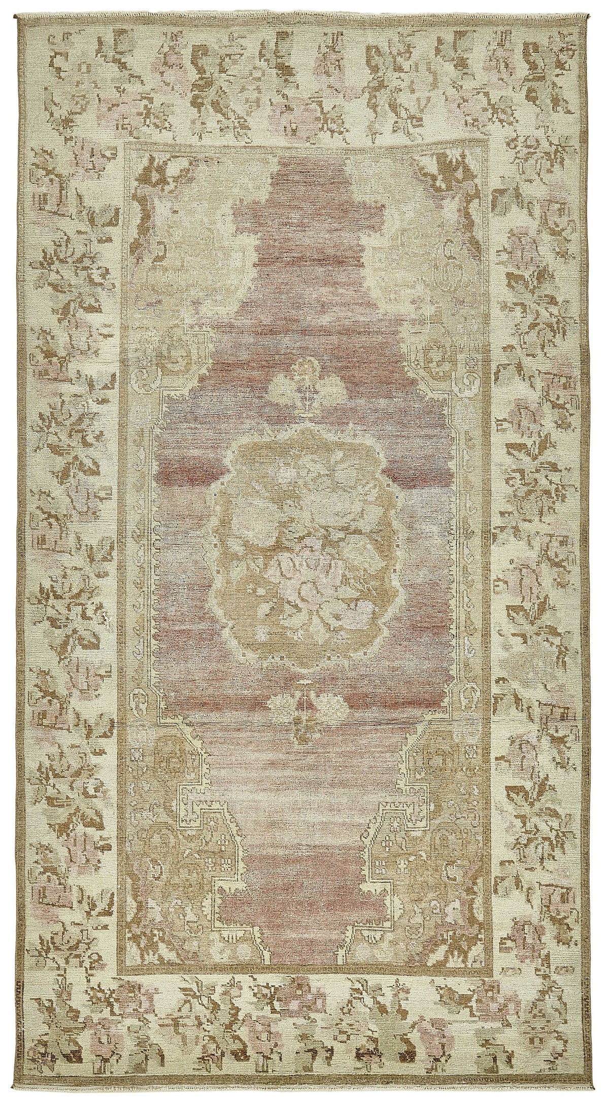 Kavale El Dokuma Bej Çiçek Desenli Düz Dokuma Halı 142x255 cm 49934