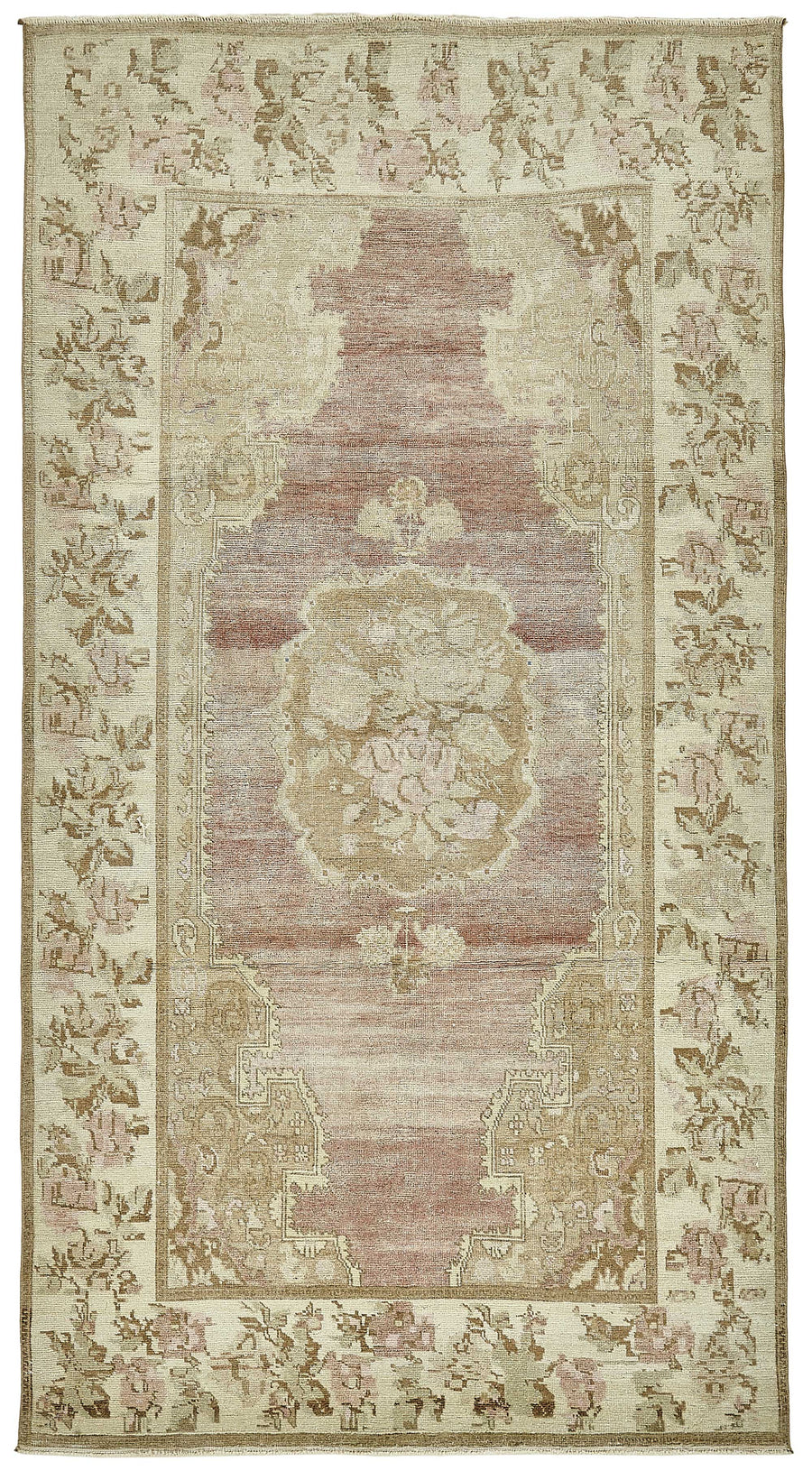 Kavale El Dokuma Bej Çiçek Desenli Düz Dokuma Halı 142x255 cm 49934