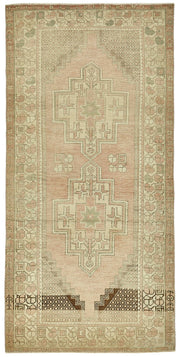Gekro Bej ve Pembe Etnik Geometrik Desenli Yün Halı 121x250 cm