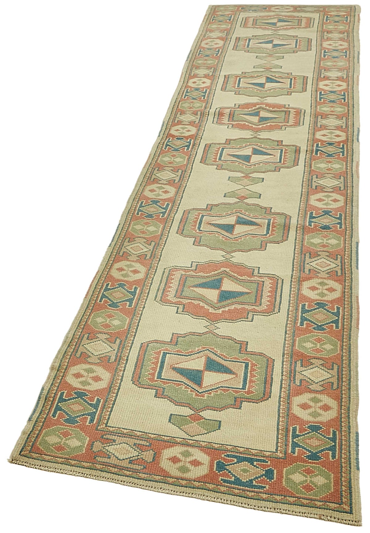 Kovena Madalyon Göbekli Bej ve Kırmızı Dokuma Yolluk 78x367 cm 49939 – doku yakın çekim