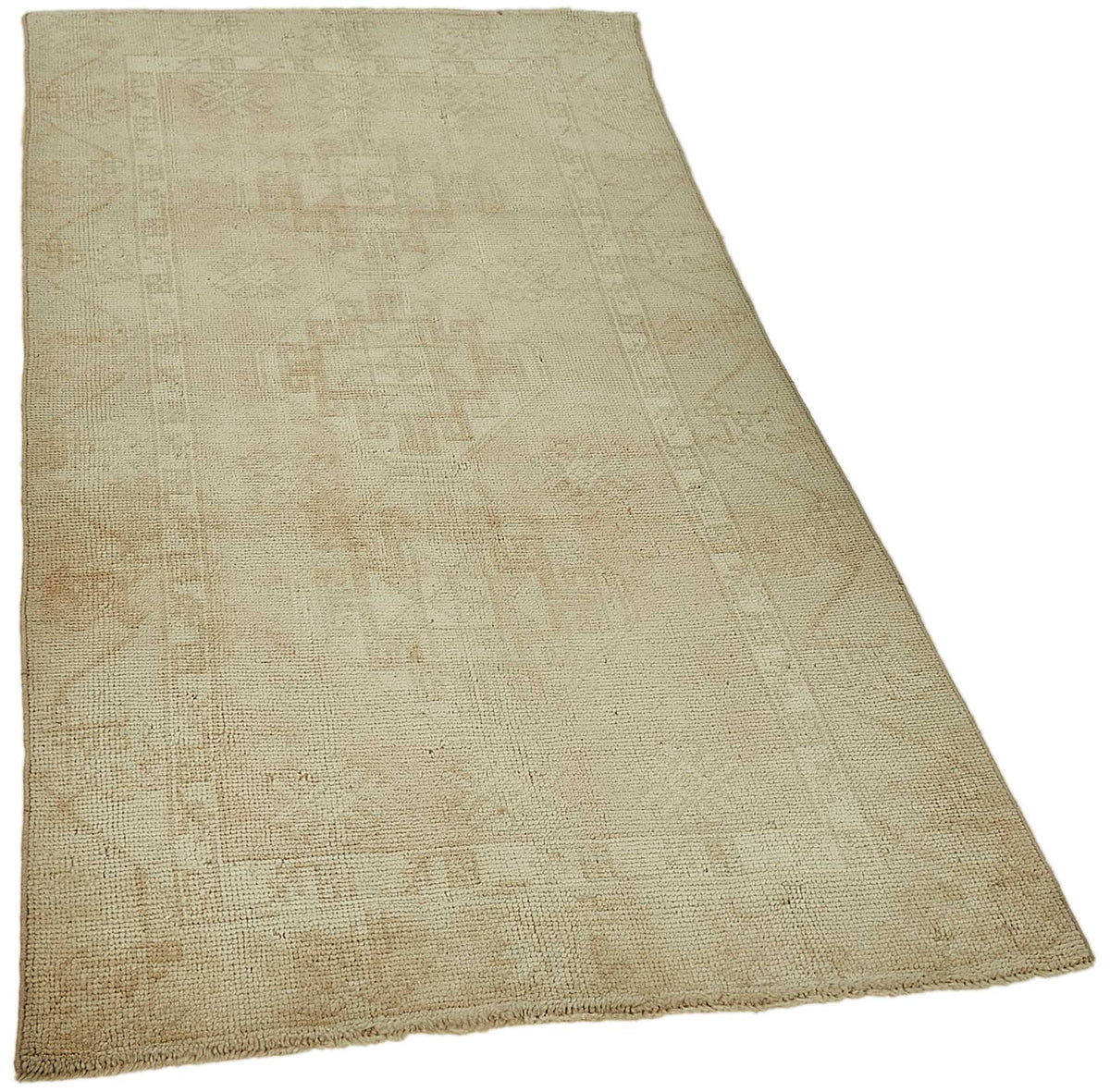 Gekro Bej Kahverengi Geometrik Desenli Modern Yün Halı 96x190 cm – genel görünüm