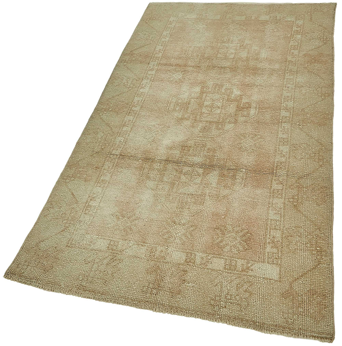 Gekro Bej Kahverengi Geometrik Desenli Modern Yün Halı 96x190 cm – doku yakın çekim