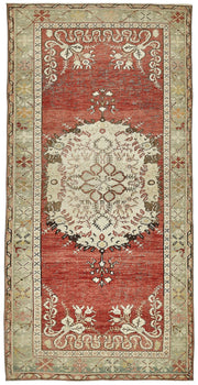 Gekro Kırmızı Bej Madalyon Desenli Etnik El Dokuma Halı 100x205 cm