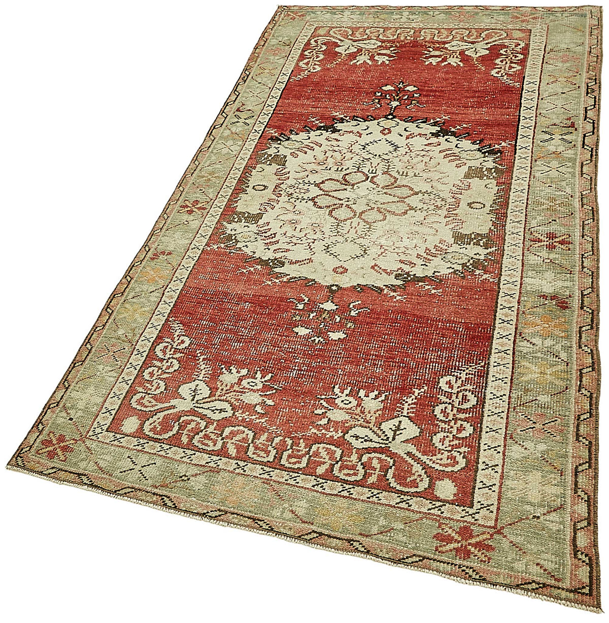Gekro Kırmızı Bej Madalyon Desenli Etnik El Dokuma Halı 100x205 cm – doku yakın çekim