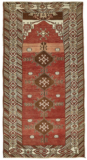 Gekro Kırmızı Geometrik Desenli Yün Etnik Halı 100x197 cm 49949