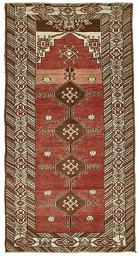 Gekro Kırmızı Geometrik Desenli Yün Etnik Halı 100x197 cm 49949
