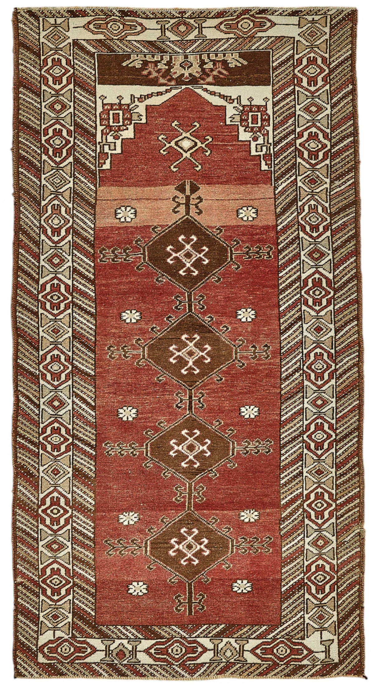 Gekro Kırmızı Geometrik Desenli Yün Etnik Halı 100x197 cm 49949