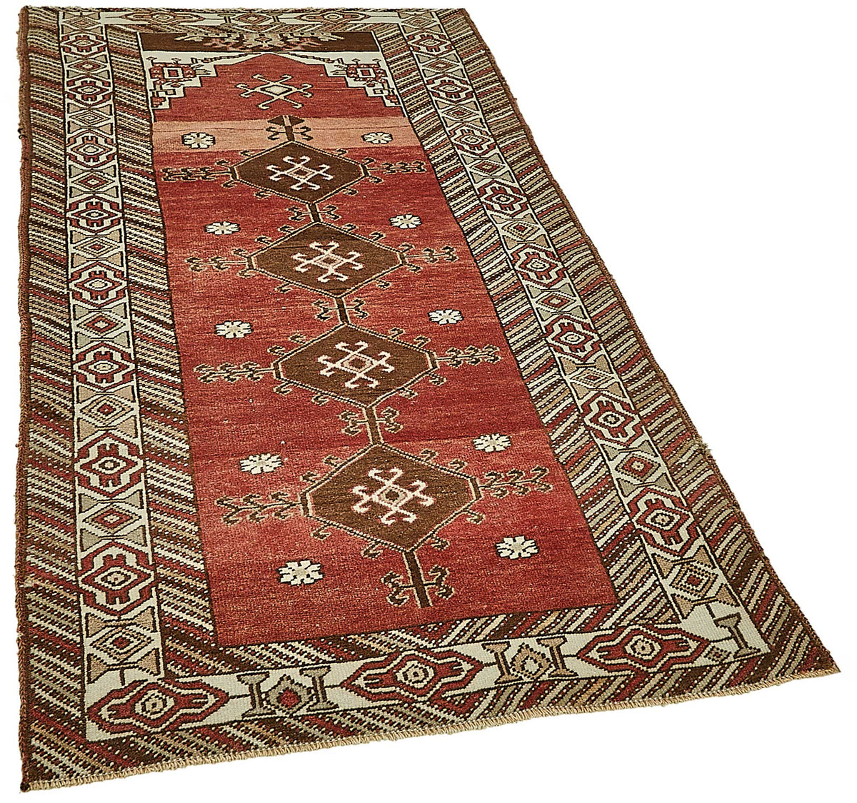 Gekro Kırmızı Geometrik Desenli Yün Etnik Halı 100x197 cm 49949 – genel görünüm