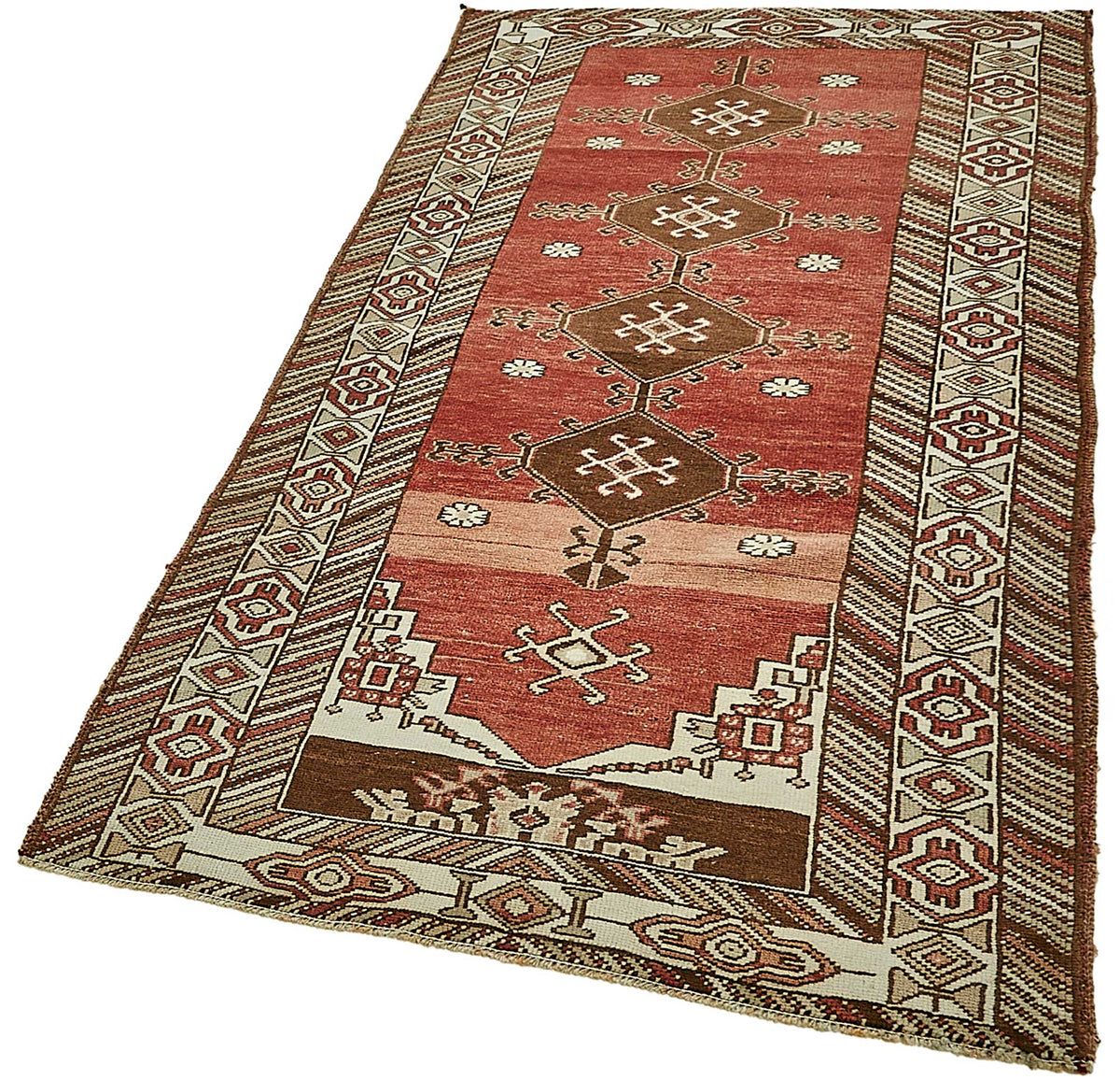 Gekro Kırmızı Geometrik Desenli Yün Etnik Halı 100x197 cm 49949 – doku yakın çekim