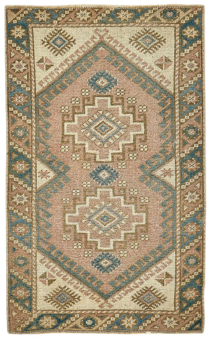 Gekro Pembe Mavi Etnik Geometrik Desenli El Dokuma Halı 65x110 cm