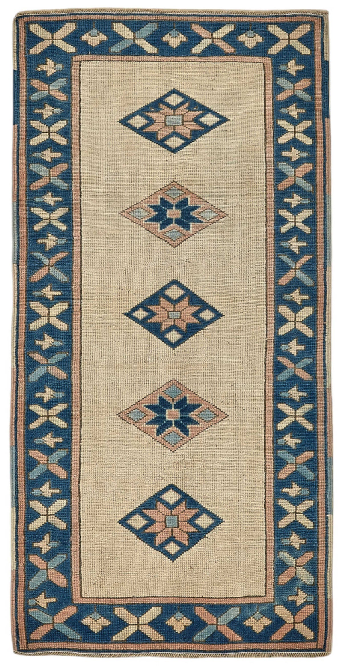 Gekro Anadolu Dokuma Bej Lacivert Geometrik Halı 75x150 cm 49953