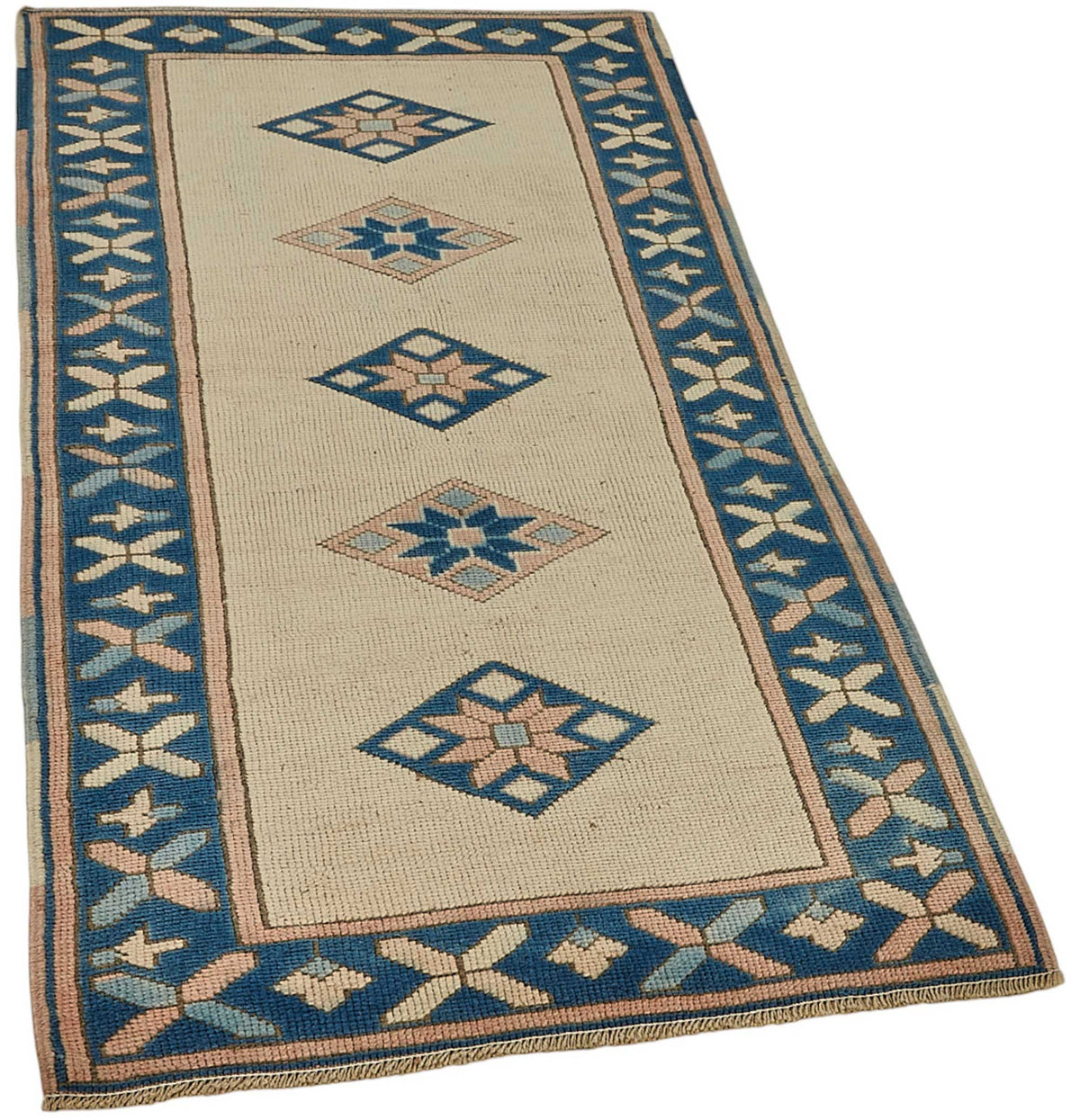Gekro Anadolu Dokuma Bej Lacivert Geometrik Halı 75x150 cm 49953 – genel görünüm