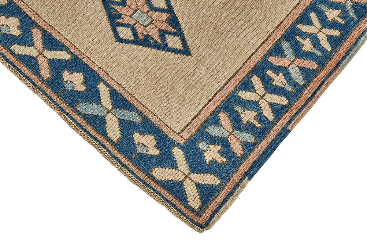 Gekro Anadolu Dokuma Bej Lacivert Geometrik Halı 75x150 cm 49953 – detay görünümü