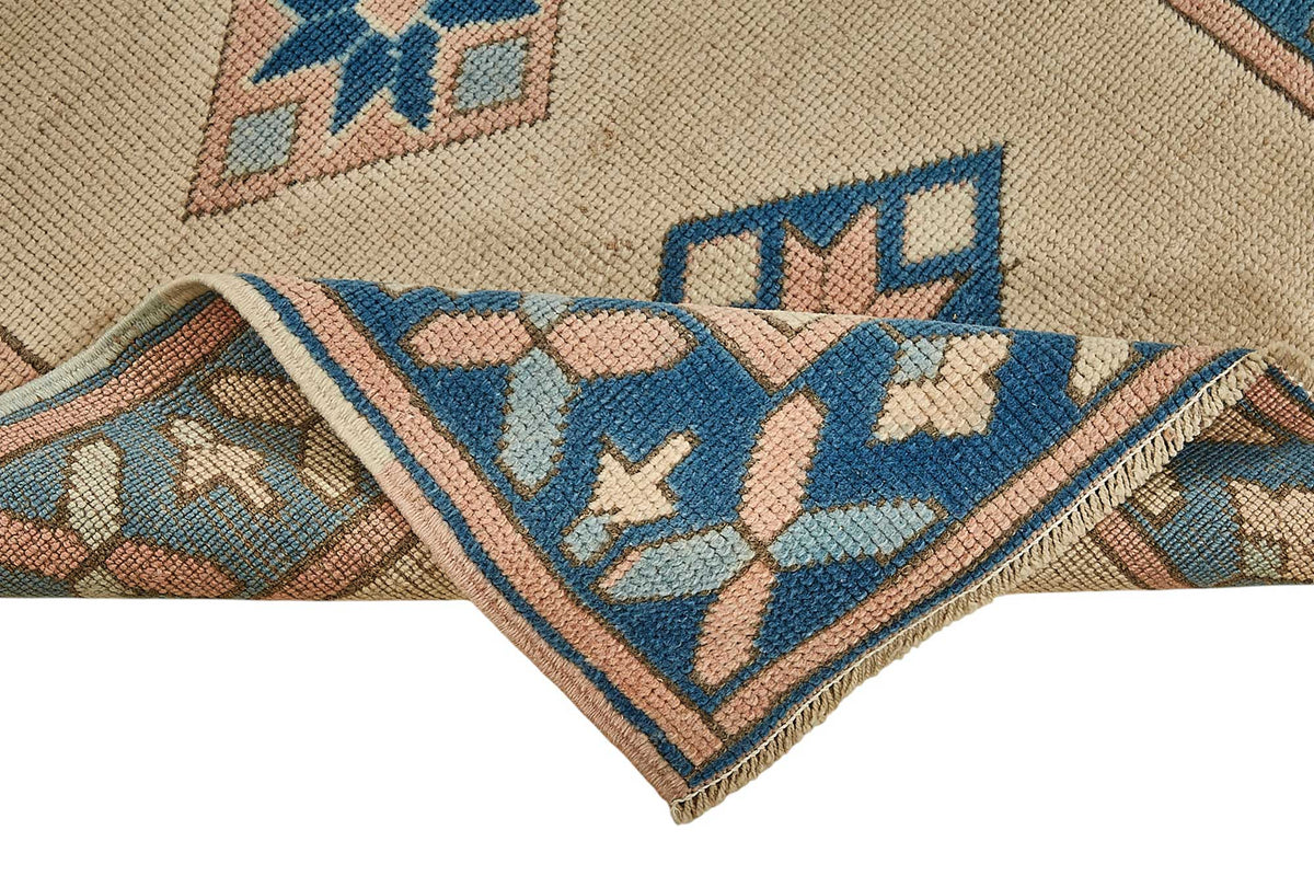 Gekro Anadolu Dokuma Bej Lacivert Geometrik Halı 75x150 cm 49953 – kenar detayı