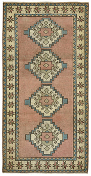 Gekro Geometrik Desenli Pembe Vintage El Dokuma Halı 104x196 cm 49954