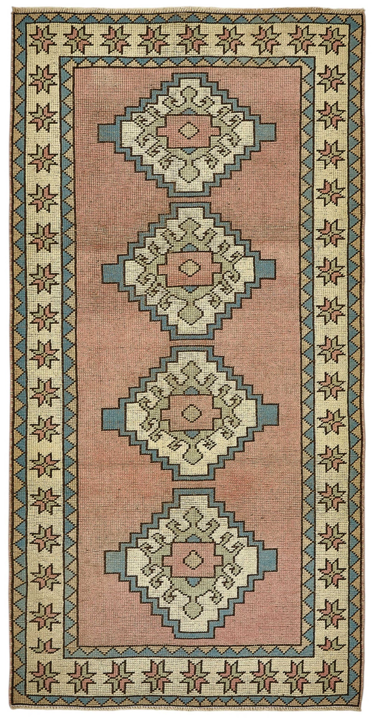 Gekro Geometrik Desenli Pembe Vintage El Dokuma Halı 104x196 cm 49954