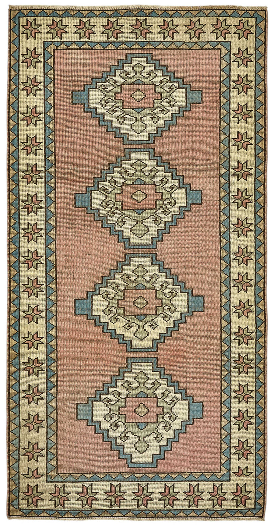 Gekro Geometrik Desenli Pembe Vintage El Dokuma Halı 104x196 cm 49954