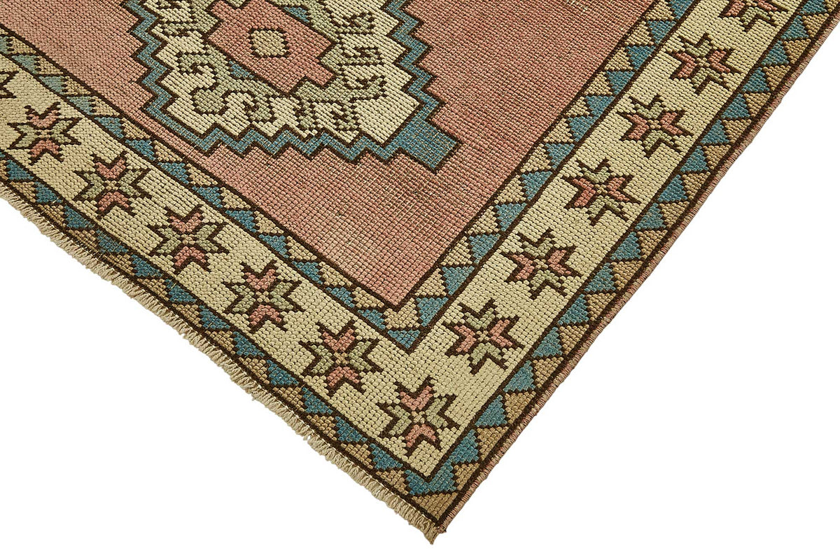 Gekro Geometrik Desenli Pembe Vintage El Dokuma Halı 104x196 cm 49954 – detay görünümü