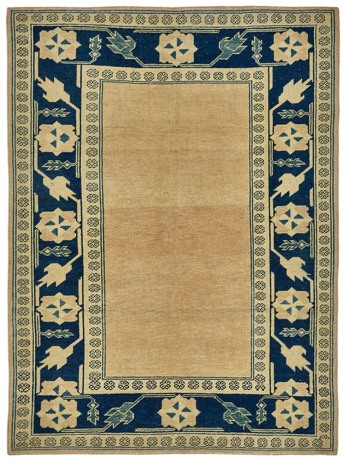 Gekro Lacivert Bej Halı Bordürlü Etnik Düz Dokuma 142x192 cm 49955