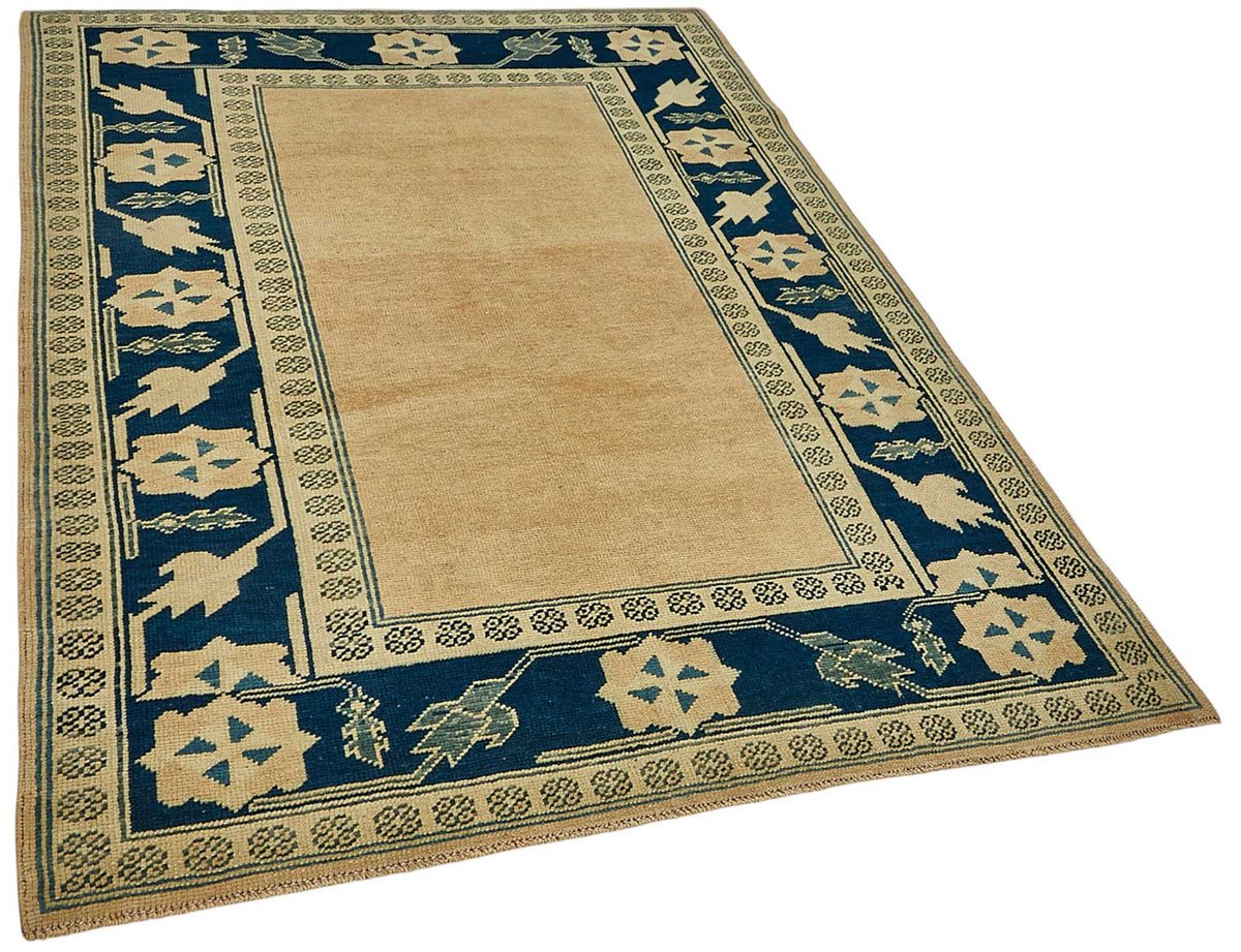 Gekro Lacivert Bej Halı Bordürlü Etnik Düz Dokuma 142x192 cm 49955 – genel görünüm