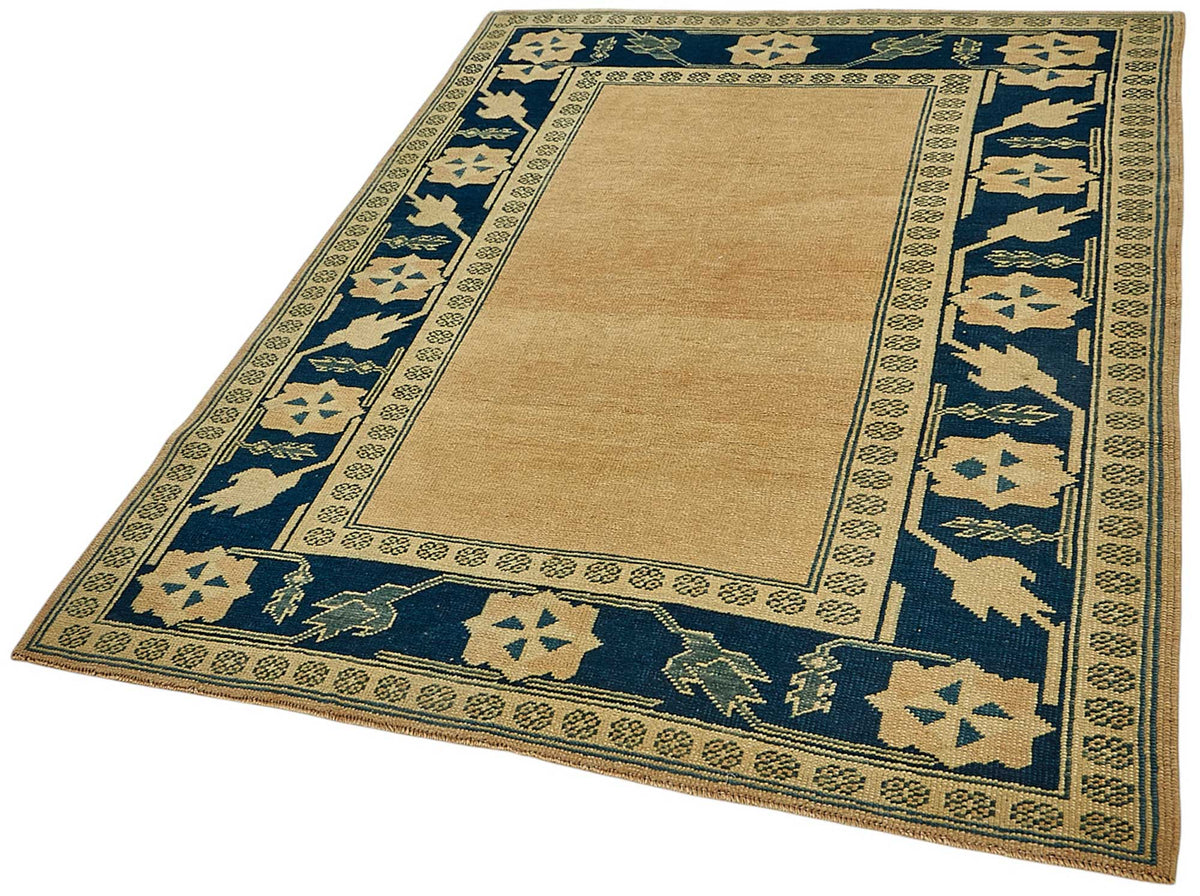 Gekro Lacivert Bej Halı Bordürlü Etnik Düz Dokuma 142x192 cm 49955 – doku yakın çekim