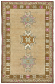 Kavale Bej Kahverengi Geometrik Desenli Yün El Dokuma Halı 167x262 cm