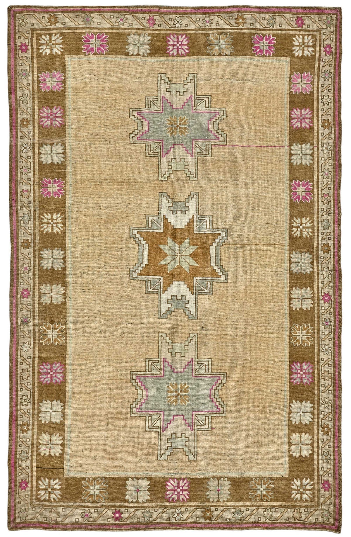 Kavale Bej Kahverengi Geometrik Desenli Yün El Dokuma Halı 167x262 cm