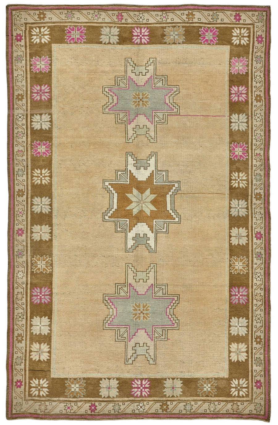 Kavale Bej Kahverengi Geometrik Desenli Yün El Dokuma Halı 167x262 cm