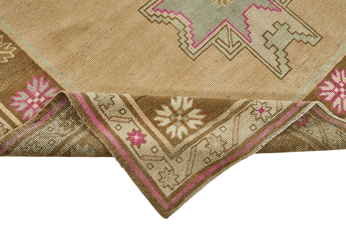 Kavale Bej Kahverengi Geometrik Desenli Yün El Dokuma Halı 167x262 cm – kenar detayı