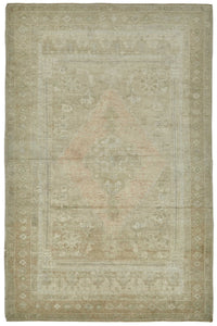Gekro Madalyon Desenli Bej Pembe Klasik El Dokuma Halı 154x236 cm