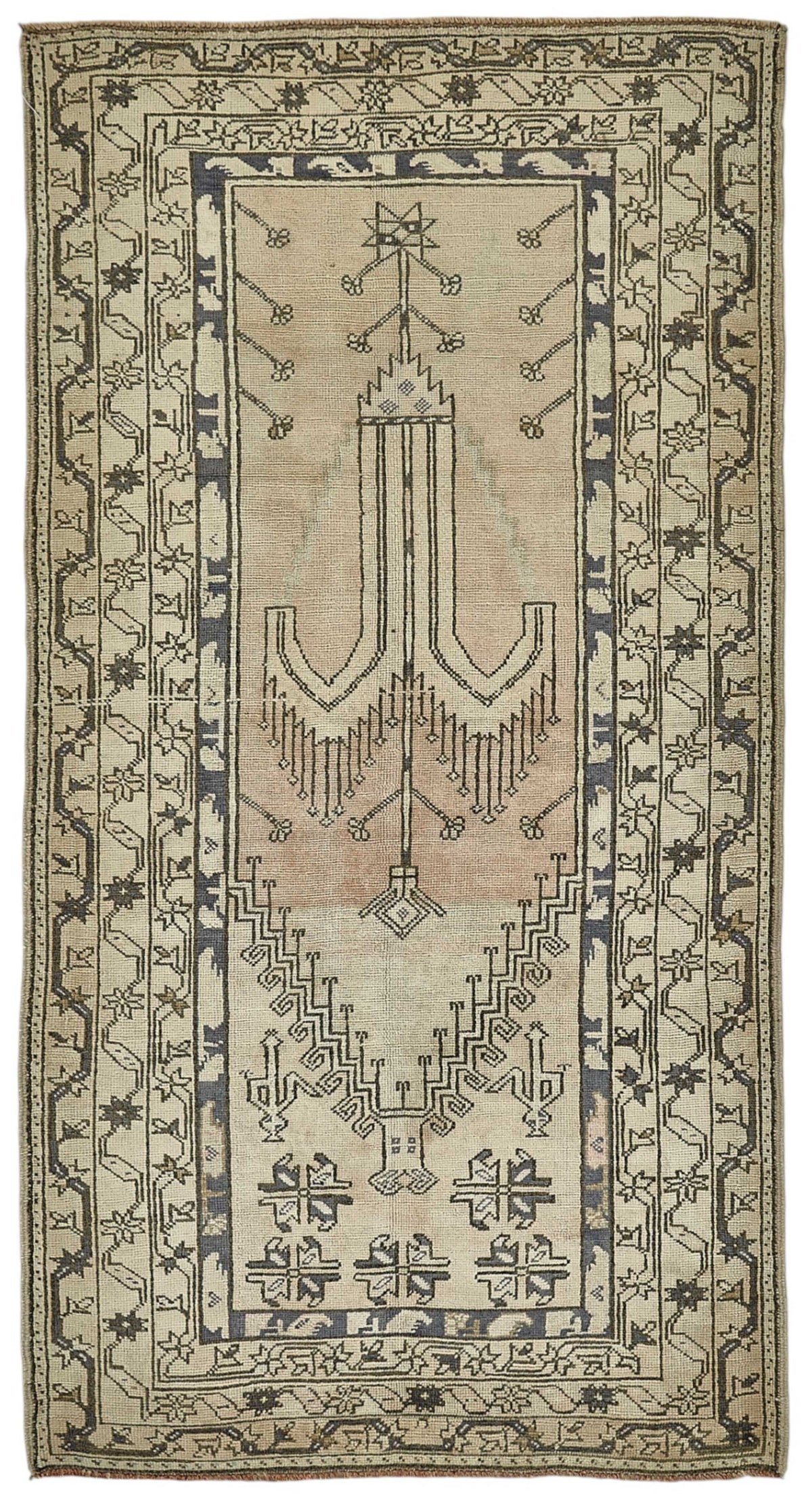 Gekro Bej Halı Kahverengi Geometrik Desenli Etnik Dokuma 104x195 cm