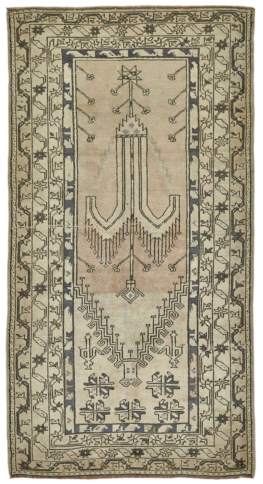 Gekro Bej Halı Kahverengi Geometrik Desenli Etnik Dokuma 104x195 cm